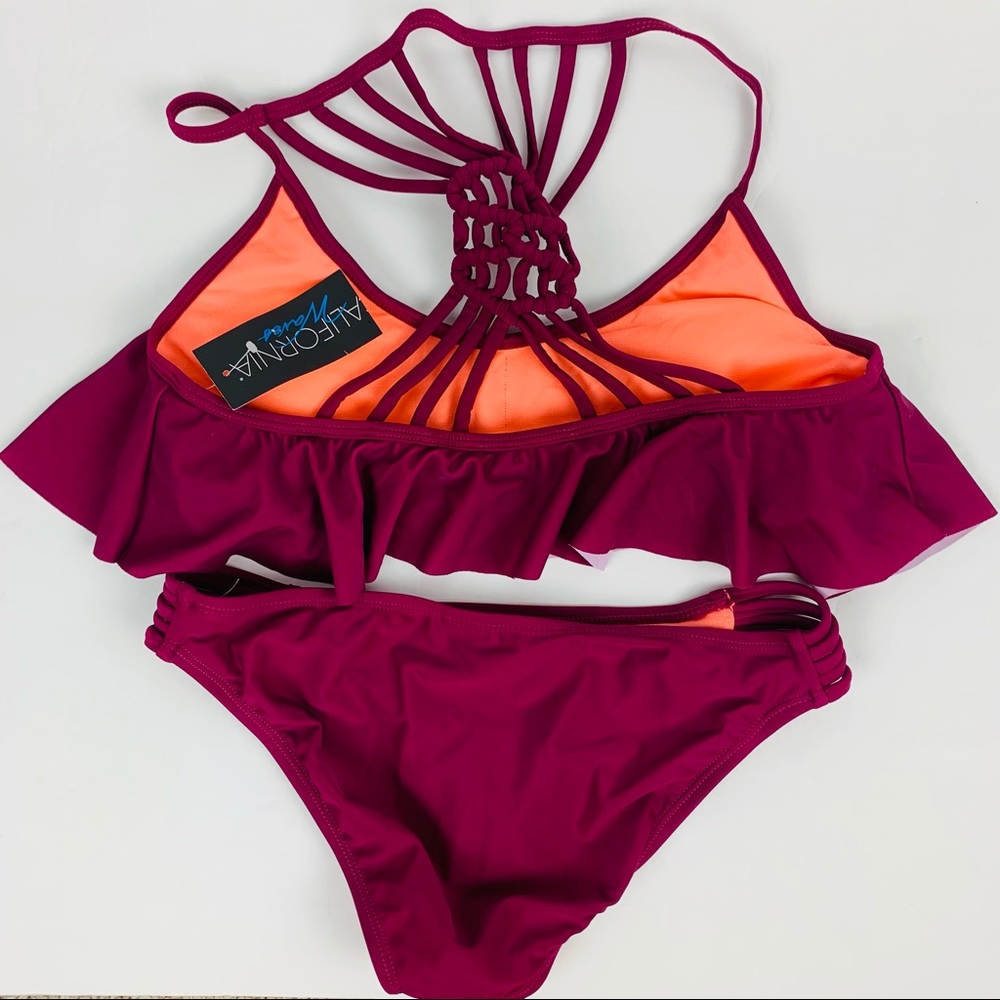 🔥CALIFORNIA WAVES🔥2-Piece Swimsuit Optic Strappy Back Flounce Bikini Med NWT - Picture 8 of 9